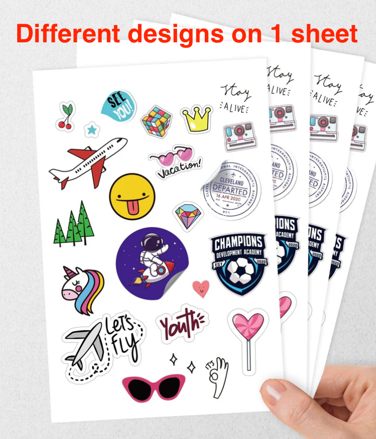 Multi design stickers in one sheet