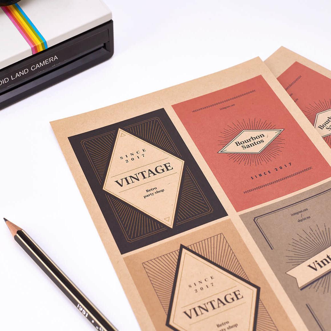 Vintage Kraft Paper stickers on sheets. Any Size and Any Shape - RedPrinting.com